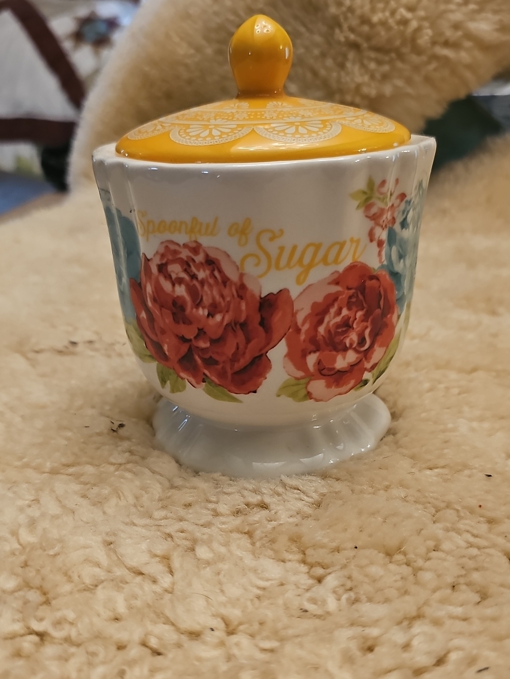 Floral Sugar Jar with Yellow Lid - Home Accents